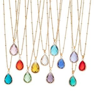 💖 Goldtone Teardrop Faceted Birthstone Pendant Necklace